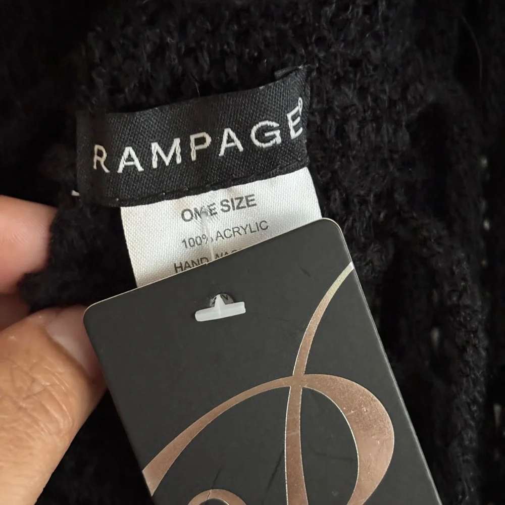 Rampage Black Fringe Crochet Scarf One Size
